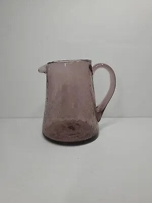 Buy Pilgrim ? Crackle Glass Pitcher Vase Amethyst Purple Handblown 1960's ?  MCM VTG • 16.29£
