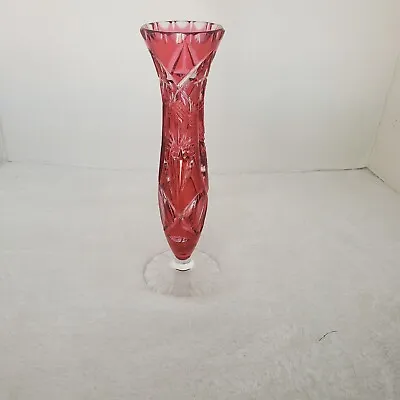 Buy Vintage Cranberry Red Cut To Clear Vase Footed Crystal Tulip  Bud Vase  • 33.34£