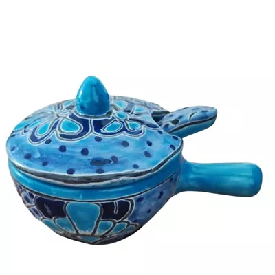 Buy Unique Mexican Hand Painted Talavera Style Pottery Salsa Dish Whit Lid And Spoon • 18.77£