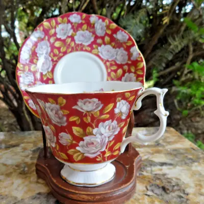 Buy Royal Albert Chintz White Rose  BALMORAL  Red Teacup And Saucer Made In ENGLAND • 38.50£