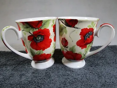 Buy 2 Lovely Vintage Staffordshire Potters Floral Poppy China Mugs • 4.95£