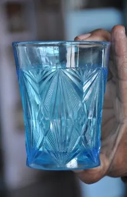 Buy Vintage Fine Cut Glass Blue Heavy Tumbler , Belgium • 50.88£