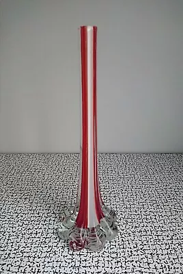 Buy 60s 70s Vintage Red & White Murano Art Glass Bud Twisted Stem Elephant Foot Vase • 20£