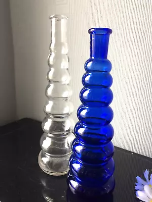 Buy 2x Style Cobalt Blue & Clear Decorative Glass Bottles Tall Display Table Vases • 10£