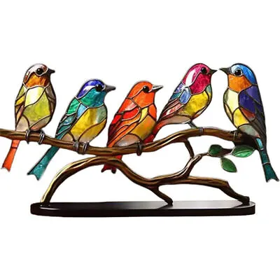 Buy Stained Glass Birds On Branch Desktop Ornaments Double Sided Multicolor Style UK • 12.08£