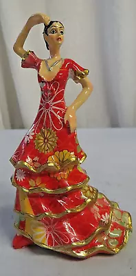 Buy Spanish Flamenco Dancer Lady Figurine Red Gold Yellow White Silver Ornament • 9.99£