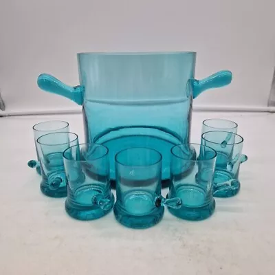 Buy Very Rare Vintage Dartington Glass FT3 Kingfisher Punchbowl & Glasses Set, 1960s • 99.99£