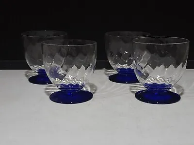 Buy SET OF 4- Clear Optic Cobalt Blue Footed Tumblers Goblets 3 7/8  • 17.33£