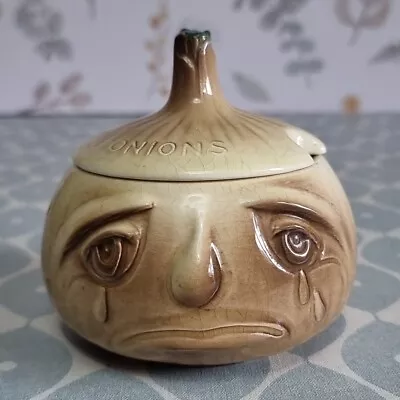 Buy Vintage Retro Sylvac Onion Crying Face Pot & Lid 10cm Cream Brown 🧅 • 10.99£