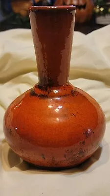 Buy Burnt Orange Pottery Vase 7 Inches Tall Possible Raku? • 18.24£