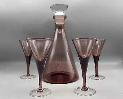 Buy Vintage Amethyst Glass Cordial Sherry Decanter And Glasses Set • 30.50£