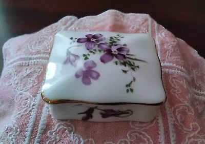 Buy Hammersley Fine Bone China Purple Flowers Lidded Trinket Box • 7£