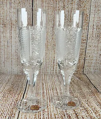 Buy Set Of 2 Ruckl Cut Bohemian Czech Crystal Champagne Flute Glasses, Vintage  • 48.21£