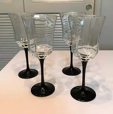 Buy Set Of 4 ARCOROC Octagon Octime Black Clear Water Goblets • 28.76£