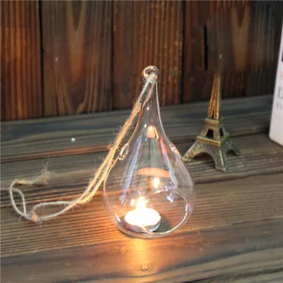 Buy Pack 6 Clear Glass Teardrop Shape Tealight Candle Holder Hanging Tea Light Stand • 11.95£