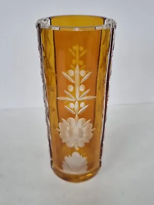 Buy Vintage Cut Glass Crystal Vase Orange • 7.50£