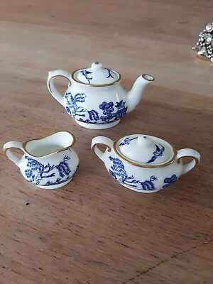 Buy Coalport Miniature Blue Willow Teapot Sugar Bowl Creamer Set Bone China • 17£