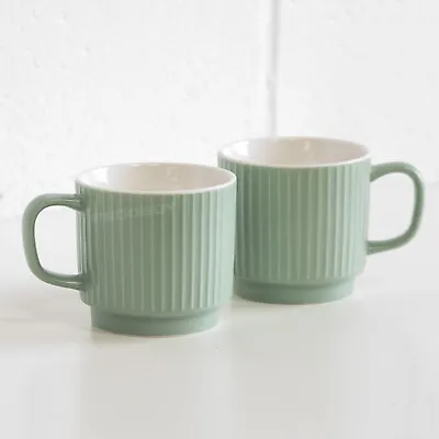 Buy Set Of 6 Sage Green Fine China Coffee Mugs 13oz Large 370ml Stackable Tea Cups • 34£