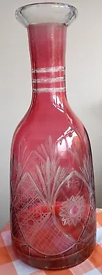 Buy Vintage Cranberry Cut Glass Decanter Collectable • 7.50£