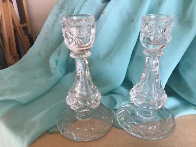 Buy A Pair Of Vintage Clear Cut Glass Crystal  Decorative Candlesticks Webb Corbett • 10£