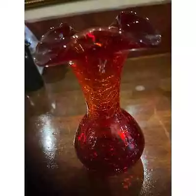 Buy Vintage Red Crackle Glass Vase • 17.05£