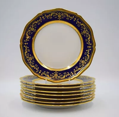 Buy 8  Raynaud Limoges Cobalt And Gold Grand Siecle Dessert Plates Retail 1120.00 Ea • 1,586.61£