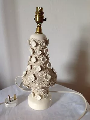 Buy Cream Pottery Table Lamp Embossed Flowers Textured • 17.95£