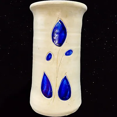 Buy Williamsburg Pottery Salt Glaze Vase Blue Flower Stoneware Blue Ruffled 7”T 3.5” • 19.73£
