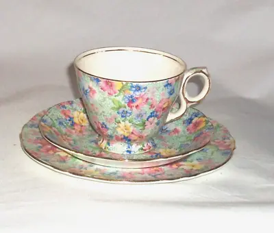 Buy Royal Winton  Grimwades Chintz Marion Vtg  Cup And Saucer Trio Set Green/ Multi • 19.99£