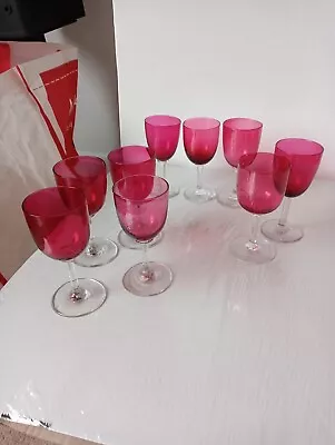 Buy A Collection Of 9x Mixed Vintage Cranberry/Red Small Wine Glasses. • 50£