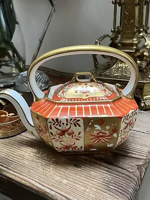 Buy ULTRA RARE Antique Wedgwood Imari Style Teapot Flowers Gold Orange 1878-1891 • 239.74£