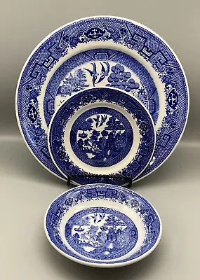 Buy 1929 Blue Willow BAILEY WALKER China Set Of 3 Dinner Bread PLATES & Fruit BOWL • 38.35£
