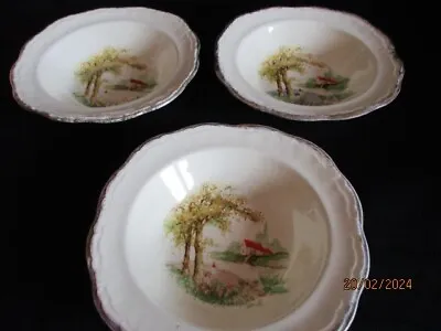 Buy 1930s Alfred Meakin 7 Inch Rimmed Dessert Bowls Waterwheel Design Gold Edge • 9.50£