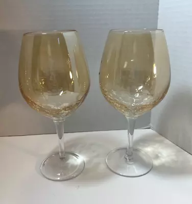Buy 2 Pier 1 Amber Crackle Golden Luster 16 Oz Wine Goblet Cocktail Glasses Retired • 33.01£