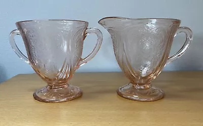 Buy Vintage Pale Pink Glass Cream  Jug And Matching Glass • 5£