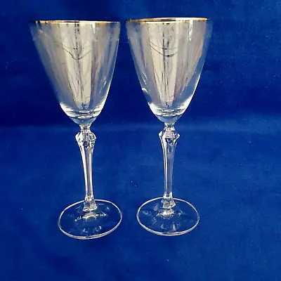 Buy 2 X Crystal Wine Glasses Pair Of Bohemian Hand Cut • 9.99£