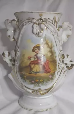 Buy Antique French Vase Hand Painted Pink Rose Bouquet And Girl Scenes- Pls See Desc • 74.99£