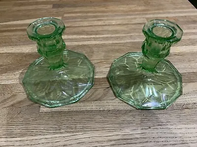 Buy 2 Art Deco Vintage Green Glass Candle Holders Sticks For Dressing Table Pair Set • 22.50£
