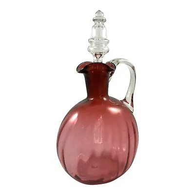 Buy Art Glass Cranberry Amethyst Barware Decanter Bottle Jug Stopper Mid Century • 28.81£