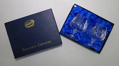 Buy 1990 Pair Bohemia Crystal Cut Glass Brandy Glasses 24%PbO In Original Box AK11 • 27.50£