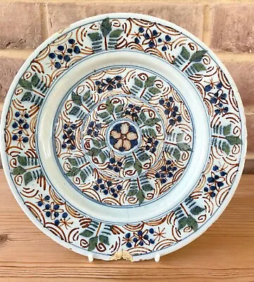 Buy MID 18th CENTURY DELFTWARE POLYCHROME FLORAL PLATE,  C.1760 • 95£
