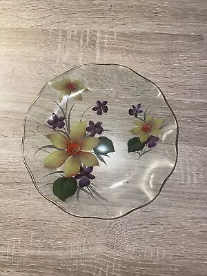 Buy Vintage Pilkington Chance Glass Round Serving Plate Floral • 5.99£