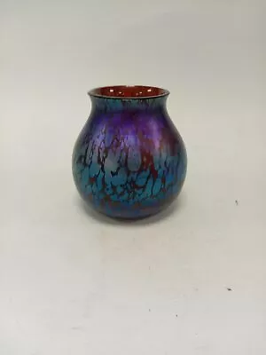 Buy Okra Glass Rare Blue Purple Iridescent Small Vase Vintage Collectors Decorative  • 12.50£