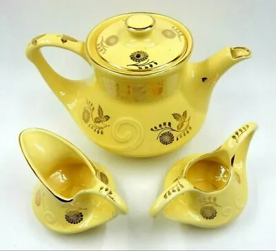 Buy Pearl China Co. Hand Painted Floral 22kt Gold Tea Set Pot, Sugar Bowl & Creamer • 28.77£