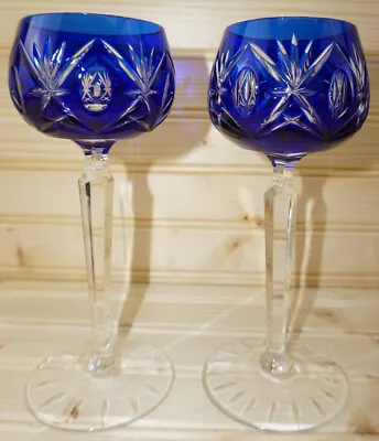Buy Cobalt Blue Cut To Clear (2) Wine Hock Glasses, 7 3/8  • 66.06£