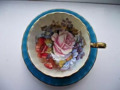 Buy Ja Bailey Aynsley Tea Cup & Saucer Signed Cabbage Rose Turquoise Excellent • 299£