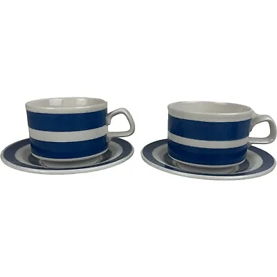 Buy Staffordshire Potteries Cornishware Blue & White Striped Cups & Saucers • 16.12£