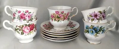 Buy Lot (5 Sets) Vintage Ridgway QUEEN ANNE Bone China Floral Tea Cup & Saucer Sets • 75.90£