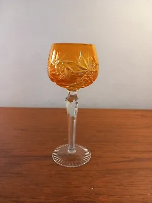 Buy Vintage Bohemian Crystal Cut Glass Wine Goblet Glass ORANGE, 19.5CMS TALL  • 35£
