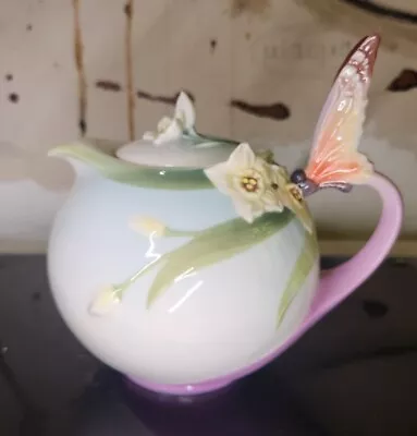 Buy Franz Porcelain Butterfly Papillon Teapot XP1878 Raised Handle Floral With Lid • 89.61£
